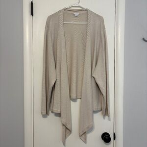 J. Jill Women's Plus Linen-Blend Open-Front Waterfall Cardigan Sweater 4X Beige